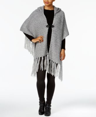 Steve Madden - Fuzzy Knit Hooded Cape