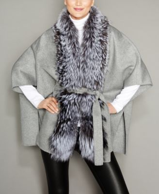 The Fur Vault Fox-Fur-Trim Belted Wool Cape