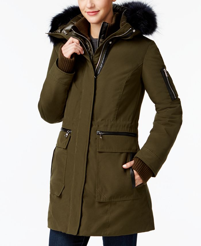 Vince Camuto Mixed Media Layered Parka Macy s