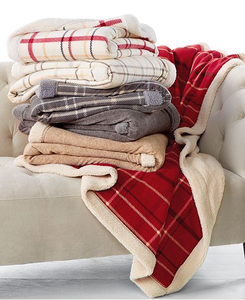 Martha Stewart Collection CLOSEOUT! Classic Reversible Sherpa Throw