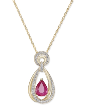 image of Sapphire (1-1/6 ct. t.w.) & Diamond (1/5 ct. t.w.) Teardrop Pendant Necklace in 14k Gold(Also Available in Ruby and Emerald)