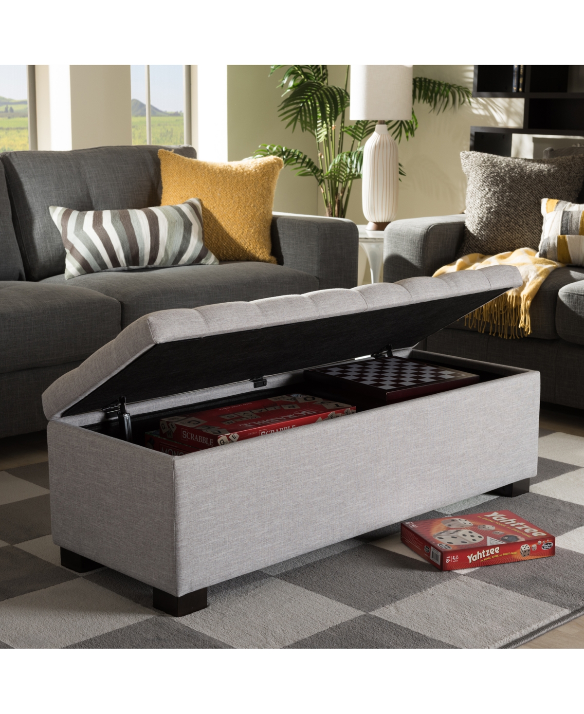 Roanoke Grid-Tufting Storage Ottoman Bench