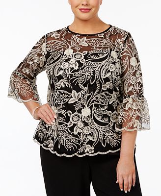 Alex Evenings Plus Size Sheer Embroidered Blouse - Tops - Women - Macy&#39;s