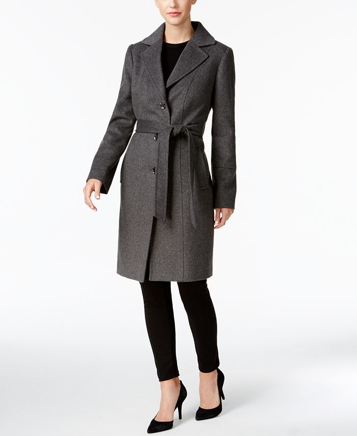 Michael Kors Fox-Fur-Trim Walker Wool-Cashmere Blend Coat - Macy's