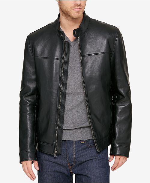 Cole Haan Men's Leather Moto Jacket With Removable Liner & Reviews ...