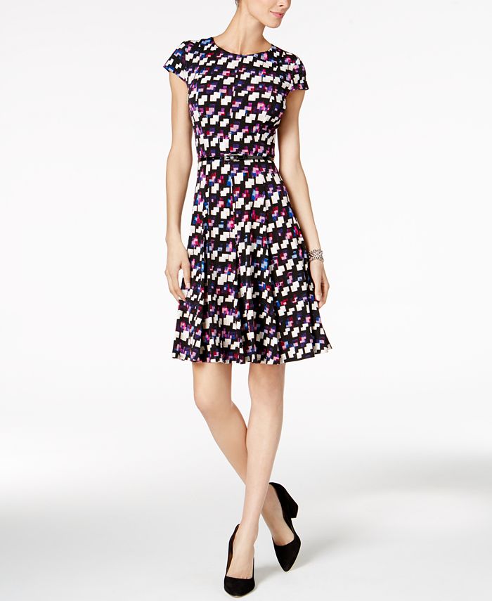 Jessica Howard Belted Geo-Print Dress - Macy's