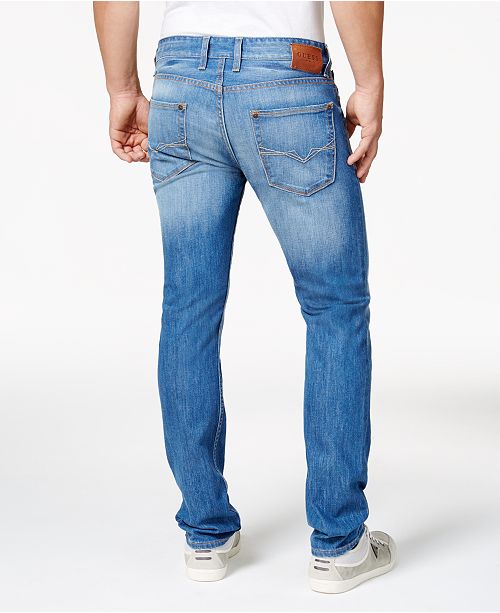GUESS Men's Light Blue Slim Straight Fit Stretch Jeans & Reviews ...