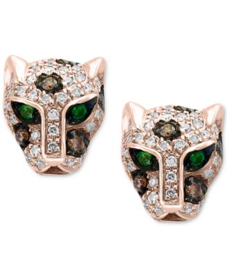 EFFY&reg; Diamond (1/3 ct. t.w.) & Tsavorite Accent Panther Stud Earrings in 14k Rose Gold