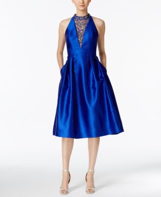 Adrianna Papell Embellished Illusion Fit & Flare Dress - Macy's