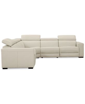 Nevio 5-Pc. Leather "L" Shaped Sectional with 2 Power Recliners with Articulating Headrests