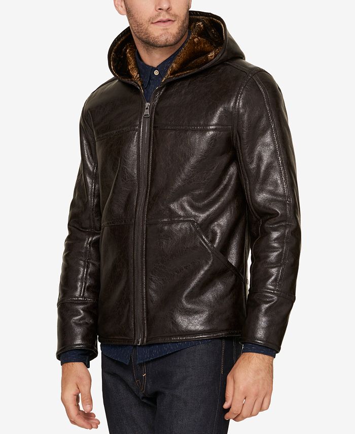Marc New York Men's Faux Leather Hooded Jacket - Macy's