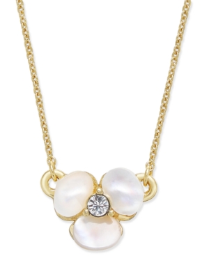 image of Kate Spade New York Gold-Tone Pave & Mother-of-Pearl Flower Pendant Necklace