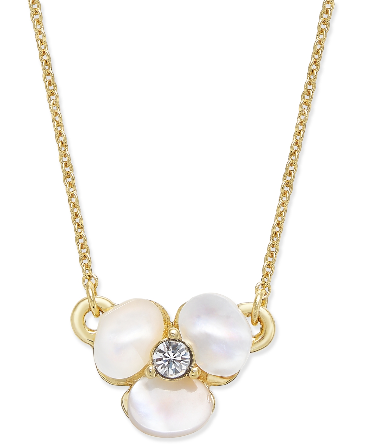 Gold-Tone Pave & Mother-of-Pearl Flower Pendant Necklace - Cream