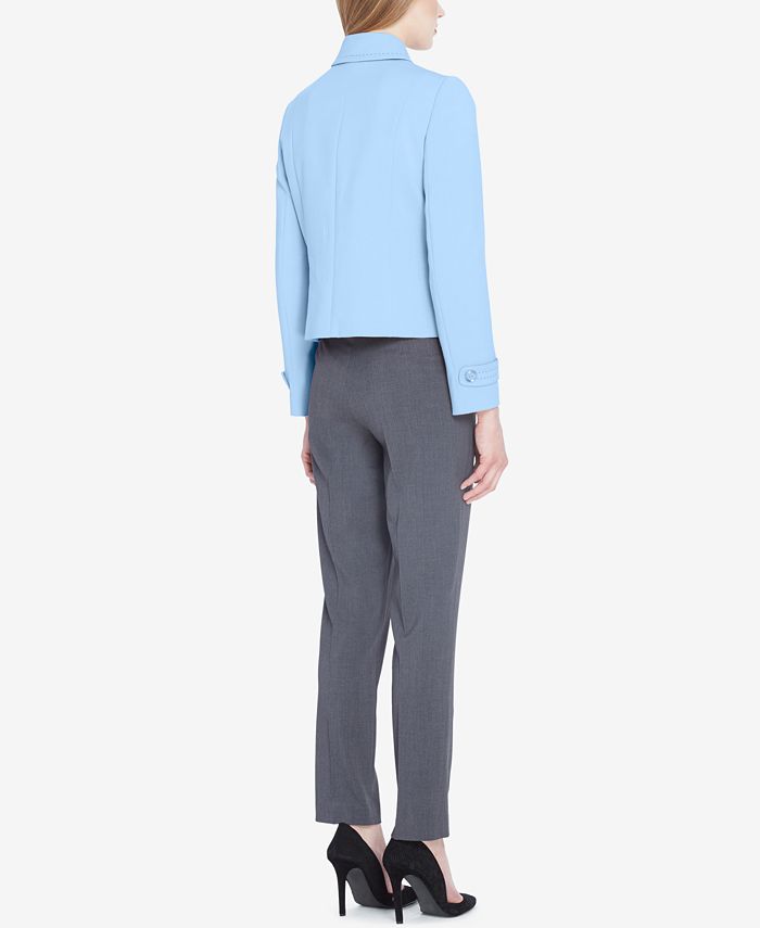 Tahari Asl Zip Front Pic Stitched Collared Pantsuit Macys 