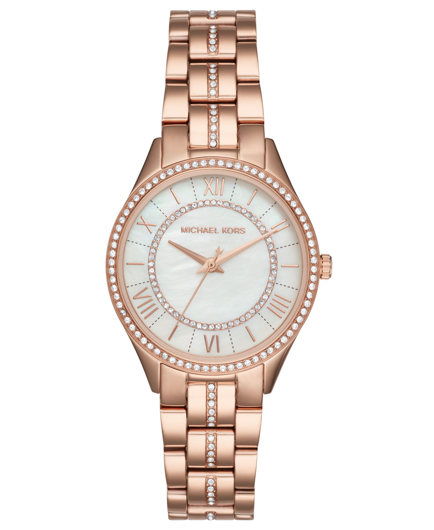 Женские часы Michael Kors Lauryn Rose Gold-Tone Stainless Steel Bracelet Watch 33mm — фото 1