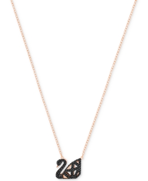 image of Swarovski Two-Tone Jet Pave Iconic Swan Pendant Necklace