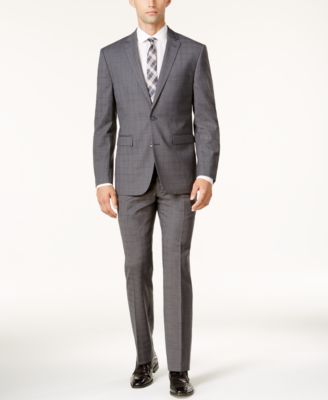 Vince Camuto - Men's Slim-Fit Gray Tonal Plaid Suit