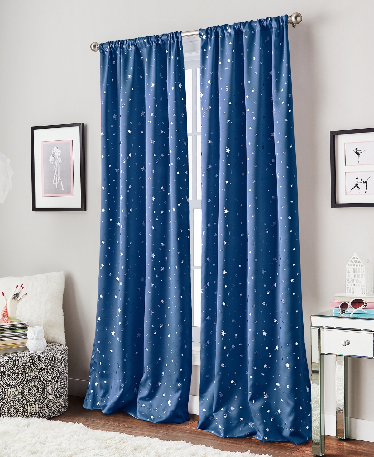 Curtainworks Starry Night 40" X 63" Room-darkening Rod Pocket Window Panel In Blue