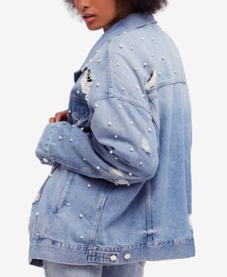 Free People Sunday Funday Cotton Beaded Denim Jacket