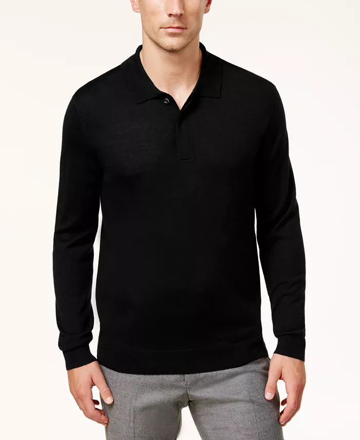 Men's Merino Wool Blend Polo Sweater