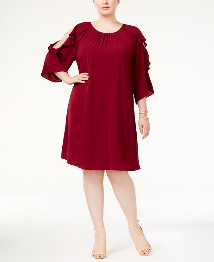 Jessica Howard Plus Size Ruffled Cold-Shoulder Dress - Macy's