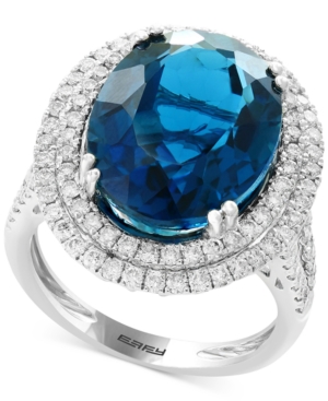 image of Effy London Blue Topaz (11-9/10 ct. t.w.) & Diamond (1 ct. t.w.) Ring in 14k White Gold