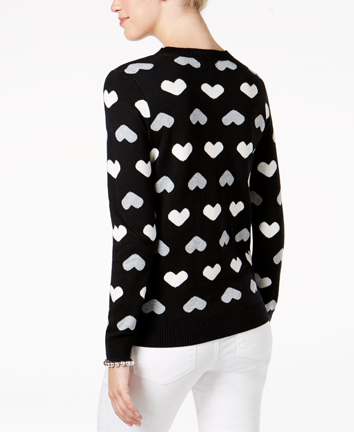 Charter Club Petite Heart-Print Sweater, Created for Macy's - Macy's