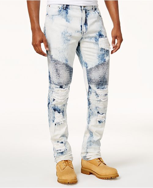 Reason Men S Bleached Ripped Moto Jeans Reviews Pants Men Macy S