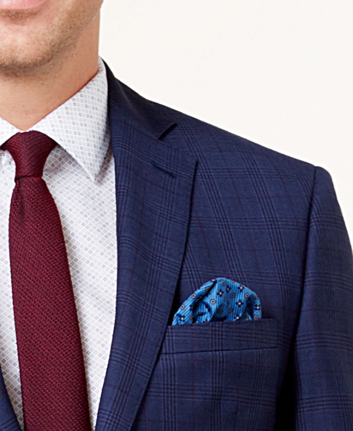 Tallia Men's Slim-Fit Blue/Red Windowpane Plaid Wool Suit - Macy's
