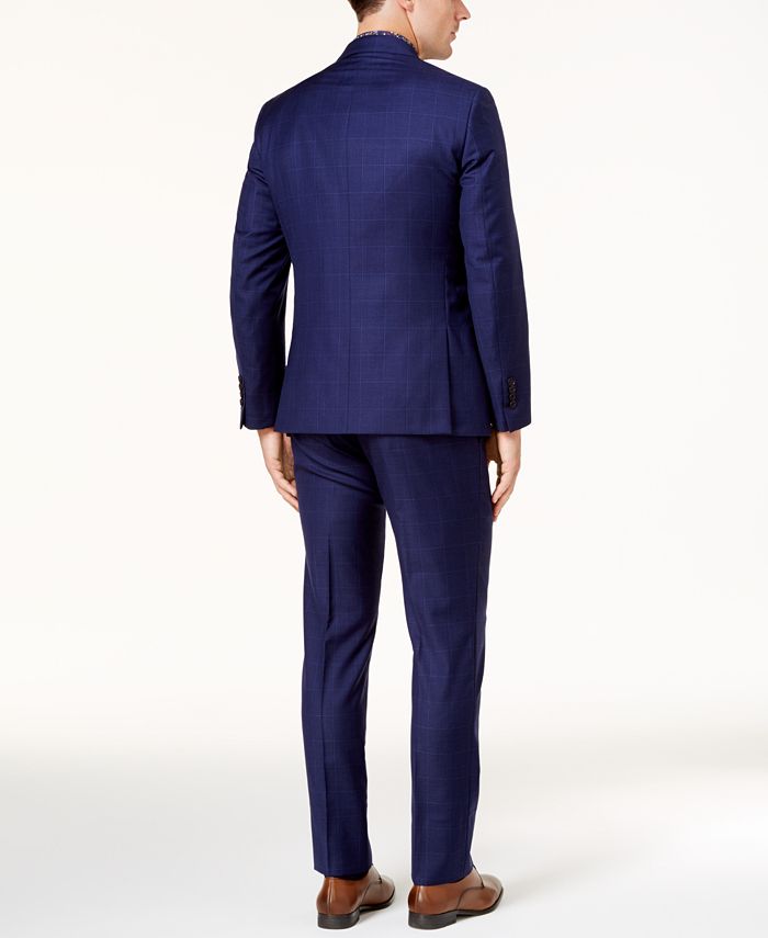 Tallia Men's Slim-Fit Blue Windowpane Vested Wool Suit - Macy's