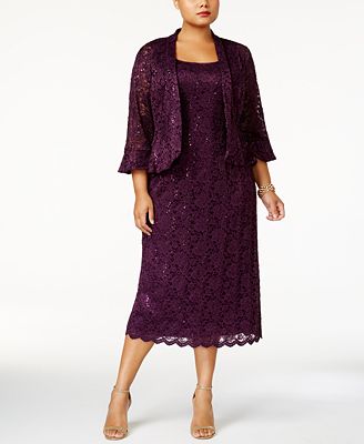 R & M Richards Plus Size Lace Dress & Ruffled Jacket - Dresses - Women - Macy&#39;s