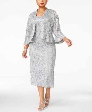 R & M Richards Plus Size Lace Dress & Ruffled Jacket
