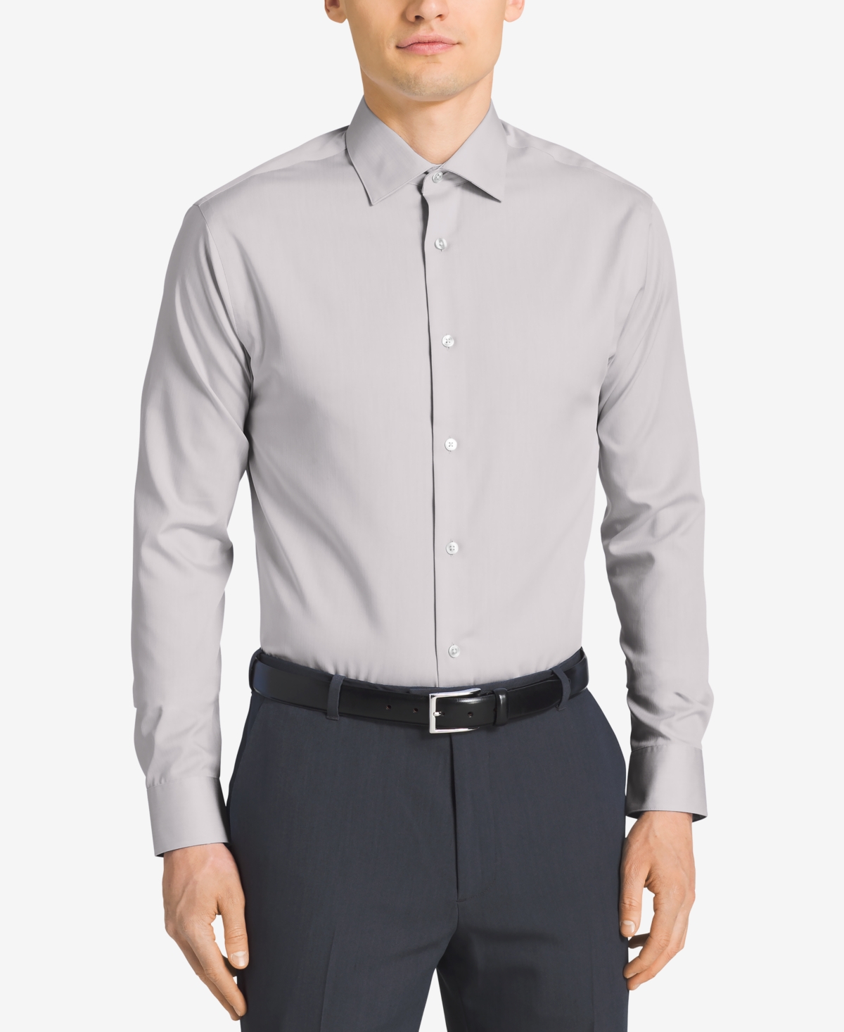 Calvin Klein Steel Men's Classic-Fit Non-Iron Performance Herringbone Dress Shirt - Smoke