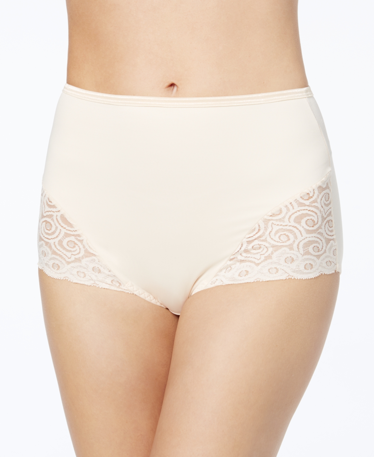 Women's Firm Tummy-Control Lace Trim Microfiber Brief Underwear 2 Pack X054 - Nude/Nude (Nude )