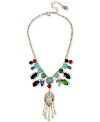 Betsey Johnson - Gold-Tone Stone, Imitation Pearl & Pav&eacute; Hamsa Hand Statement Necklace