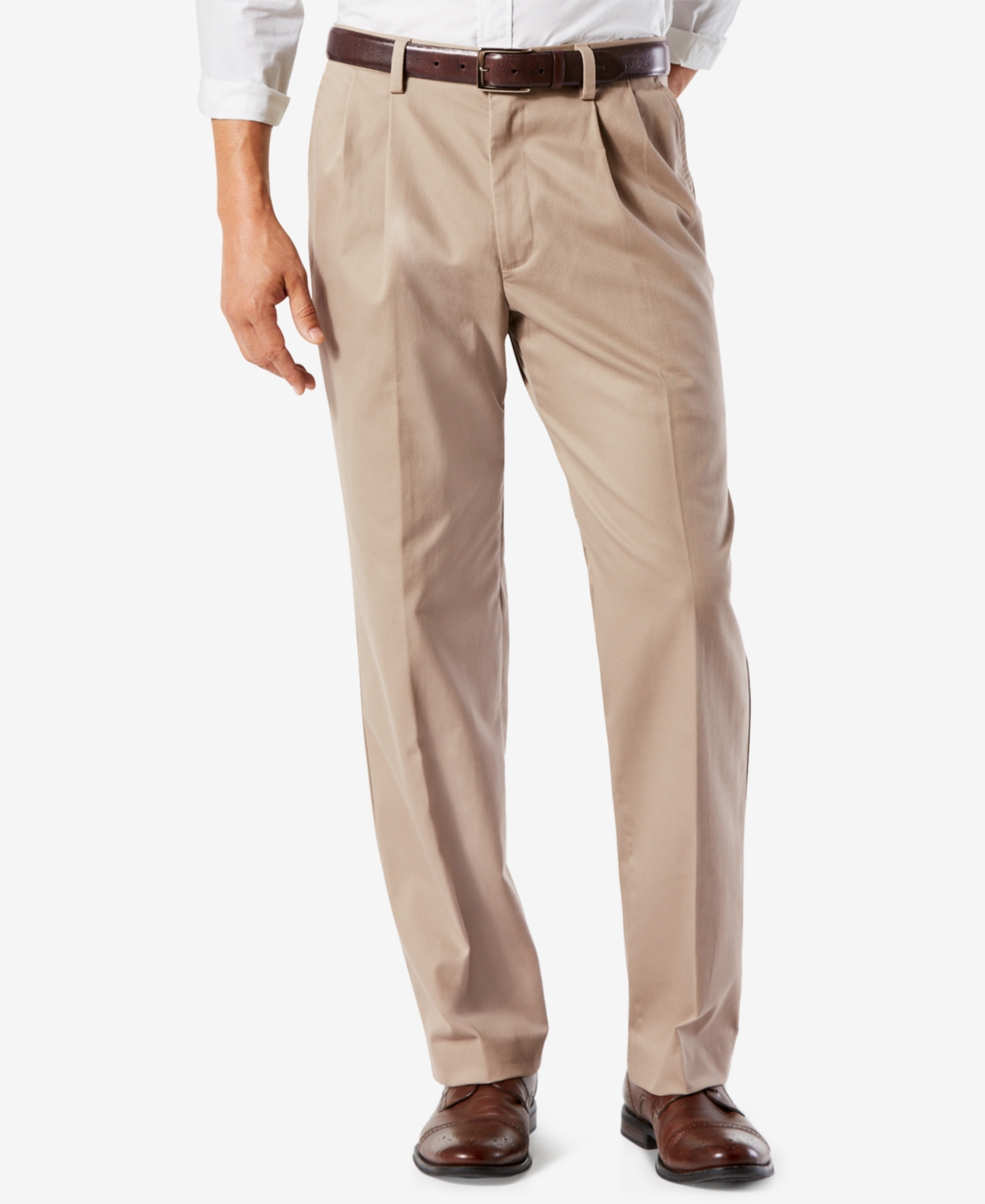 Men's Big & Tall Easy Classic Pleated Fit Khaki Stretch Pants - Light Beige