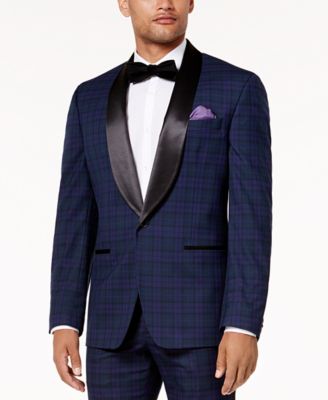 Sean John - Men's Classic-Fit Blue, Black & Purple Plaid Stretch Tuxedo Jacket