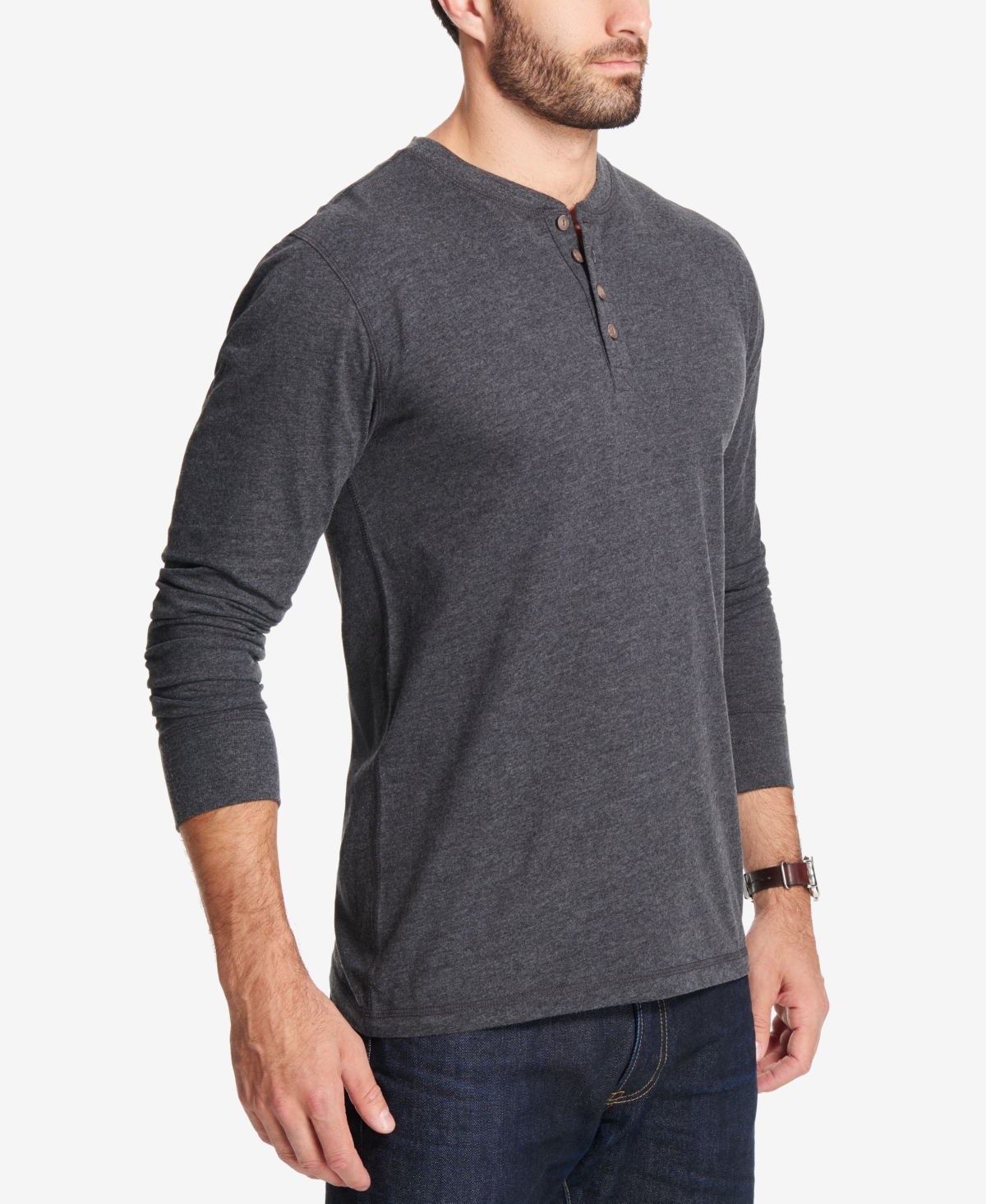 Men's Long Sleeve Brushed Jersey Henley T-shirt - Medium Blue Heather