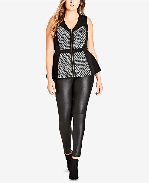 City Chic Trendy Plus Size Zip-Front Knit Peplum Top ...