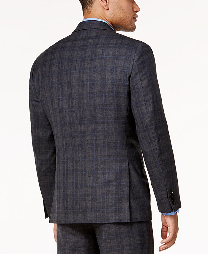 Ryan Seacrest Distinction Men's Gray and Blue Plaid Modern-Fit Jacket ...