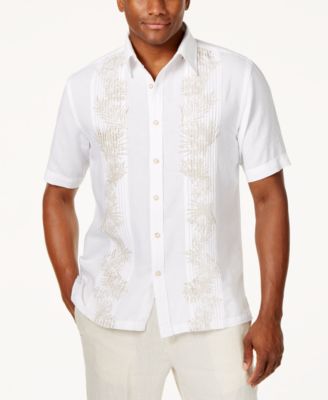 Tasso Elba - Island Linen-Blend Palm Printed Pintucked Shirt