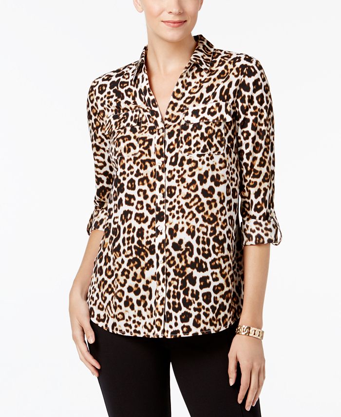 Charter Club Petite Leopard-Print Blouse, Created for Macy's - Macy's