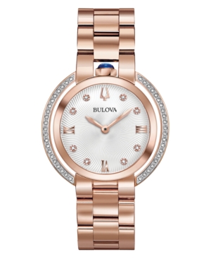 image of Bulova Women-s Rubaiyat Diamond (1/4 ct. t.w.) Rose Gold-Tone Stainless Steel Bracelet Watch 35mm