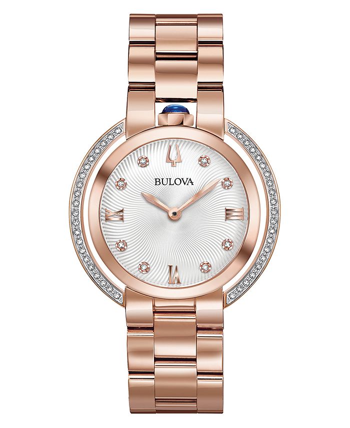 Bulova - Women's Rubaiyat Diamond (1/4 ct. t.w.) Rose Gold-Tone Stainless Steel Bracelet Watch 35mm