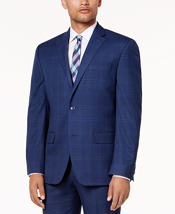 Sean John Men's Classic-Fit Stretch Dusty Blue Windowpane Suit Jacket ...