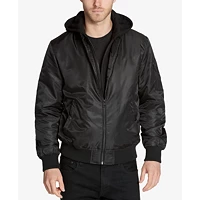 GUESS Mens Bomber Jacket with Removable Hooded Inset Deals