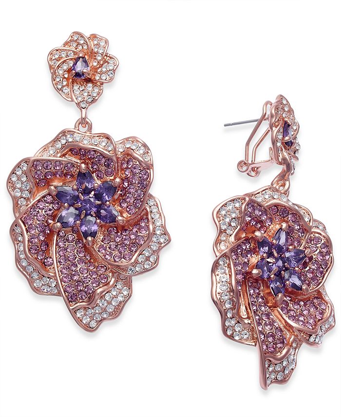 Joan Boyce Rose Gold Tone Stone and Pav Flower Drop Earrings Macy s