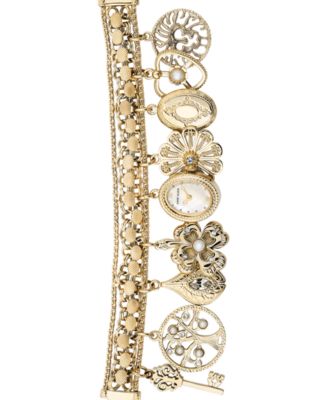 Anne Klein - Women's Gold-Tone Charm Bracelet Watch 18x22mm