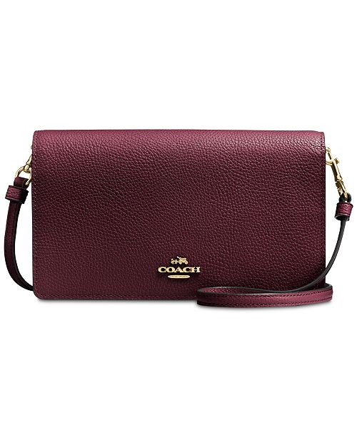 COACH Foldover Crossbody Clutch in Polished Pebble Leather - Handbags & Accessories - Macy&#39;s