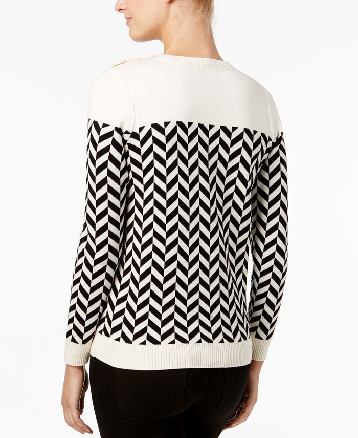 Charter Club Petite Herringbone Button-Detail Sweater, Created for Macy ...